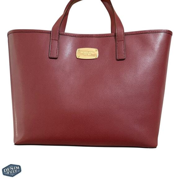 Michael by Michael Kors Maroon Cross Grain Leather Jet Set Tote/ Shoulder Purse - Picture 2 of 15